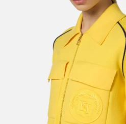 Elisabetta Franchi Knitwear And Sweatshirts|Viscose bomber jacket with logo patch Mimosa/Navy