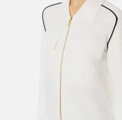 Elisabetta Franchi Knitwear And Sweatshirts|Viscose bomber jacket with logo patch Ivory/Black