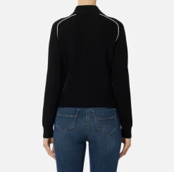 Elisabetta Franchi Knitwear And Sweatshirts|Viscose bomber jacket with logo patch Black/Butter