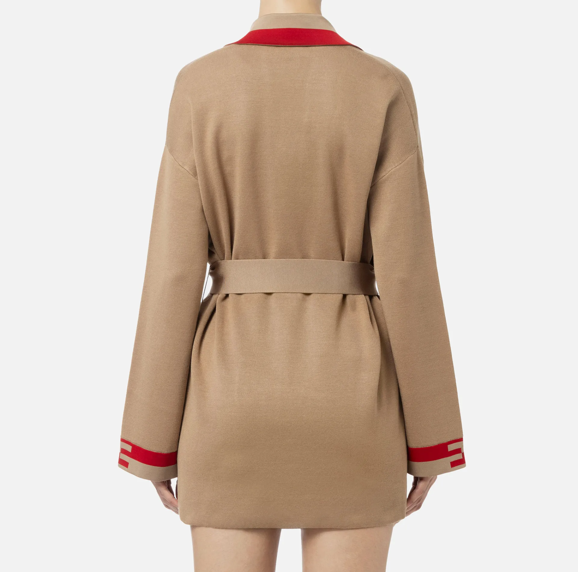Elisabetta Franchi Knitwear And Sweatshirts|Viscose cardigan with logo bands Camel/RedPassion