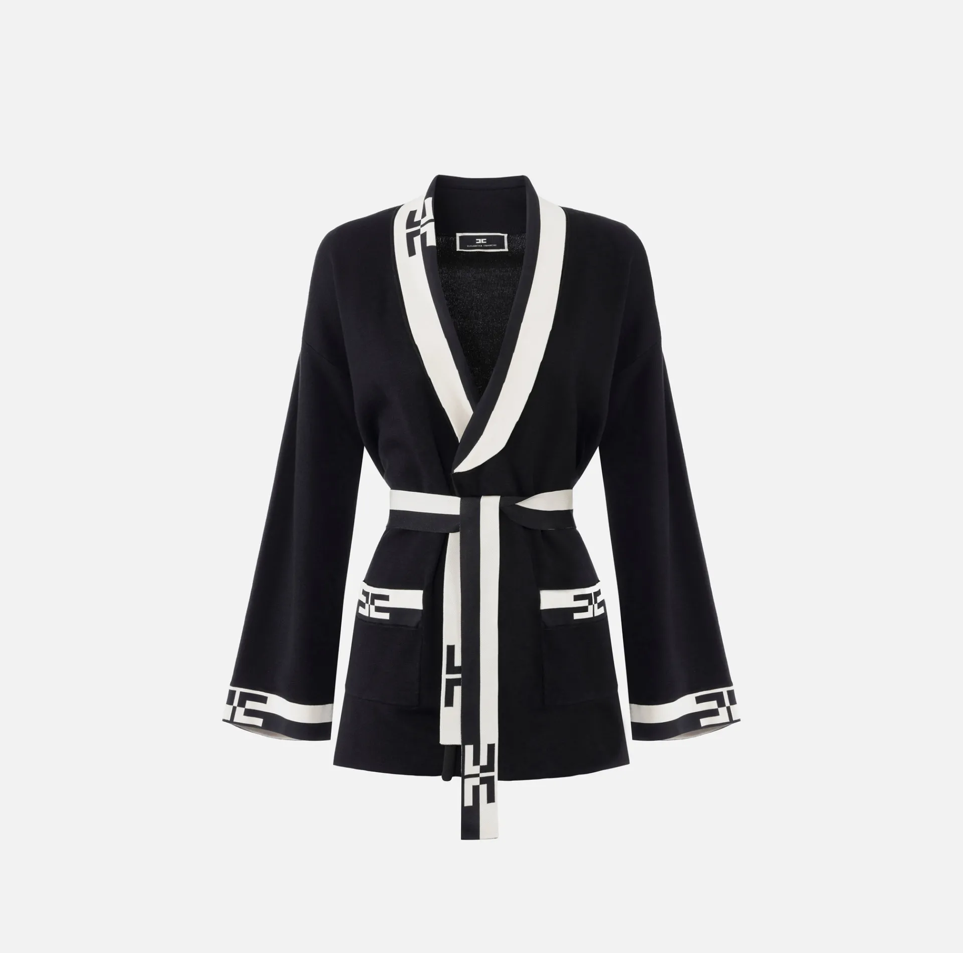 Elisabetta Franchi Knitwear And Sweatshirts|Viscose cardigan with logo bands Black/Butter