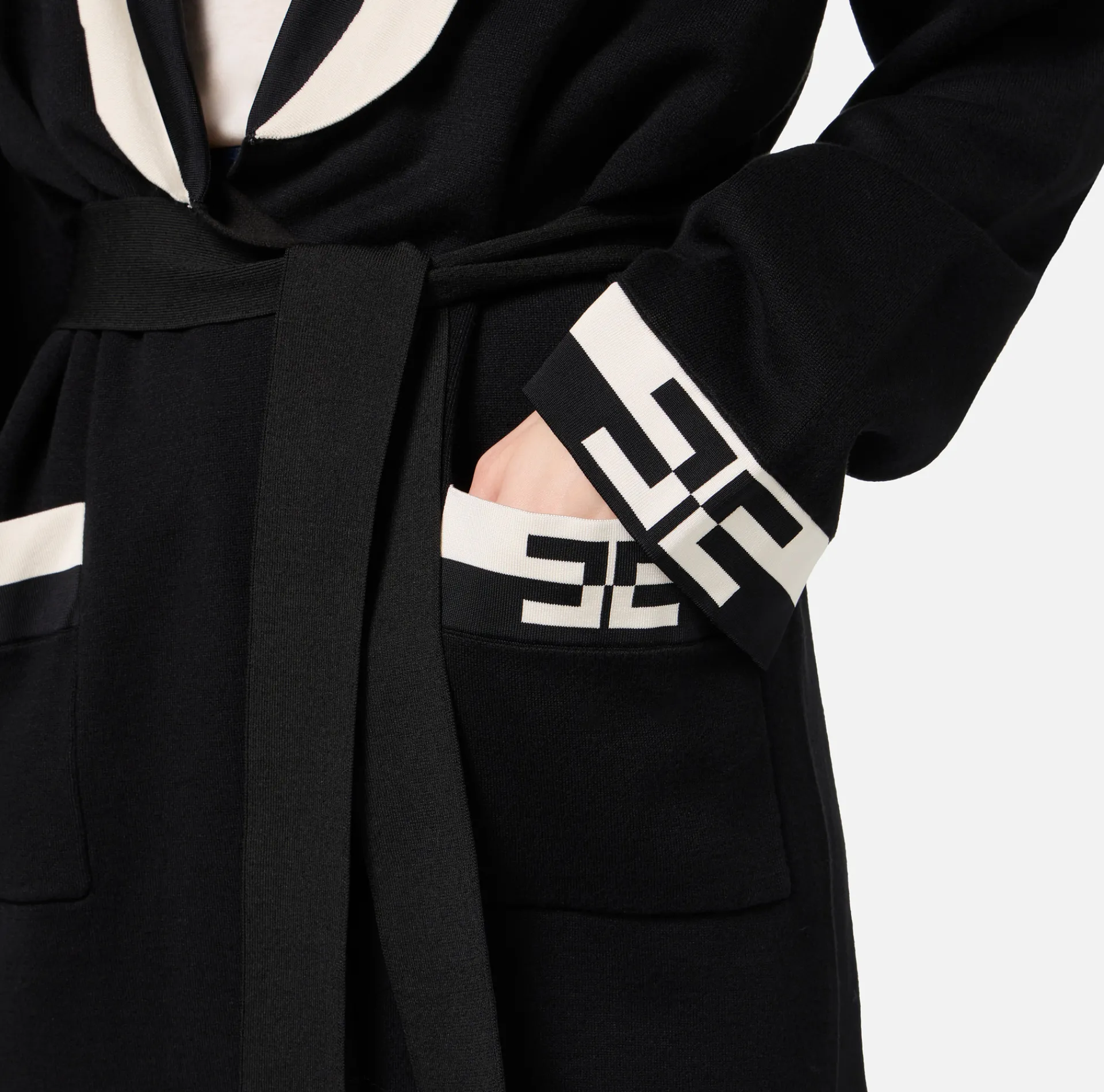 Elisabetta Franchi Knitwear And Sweatshirts|Viscose cardigan with logo bands Black/Butter