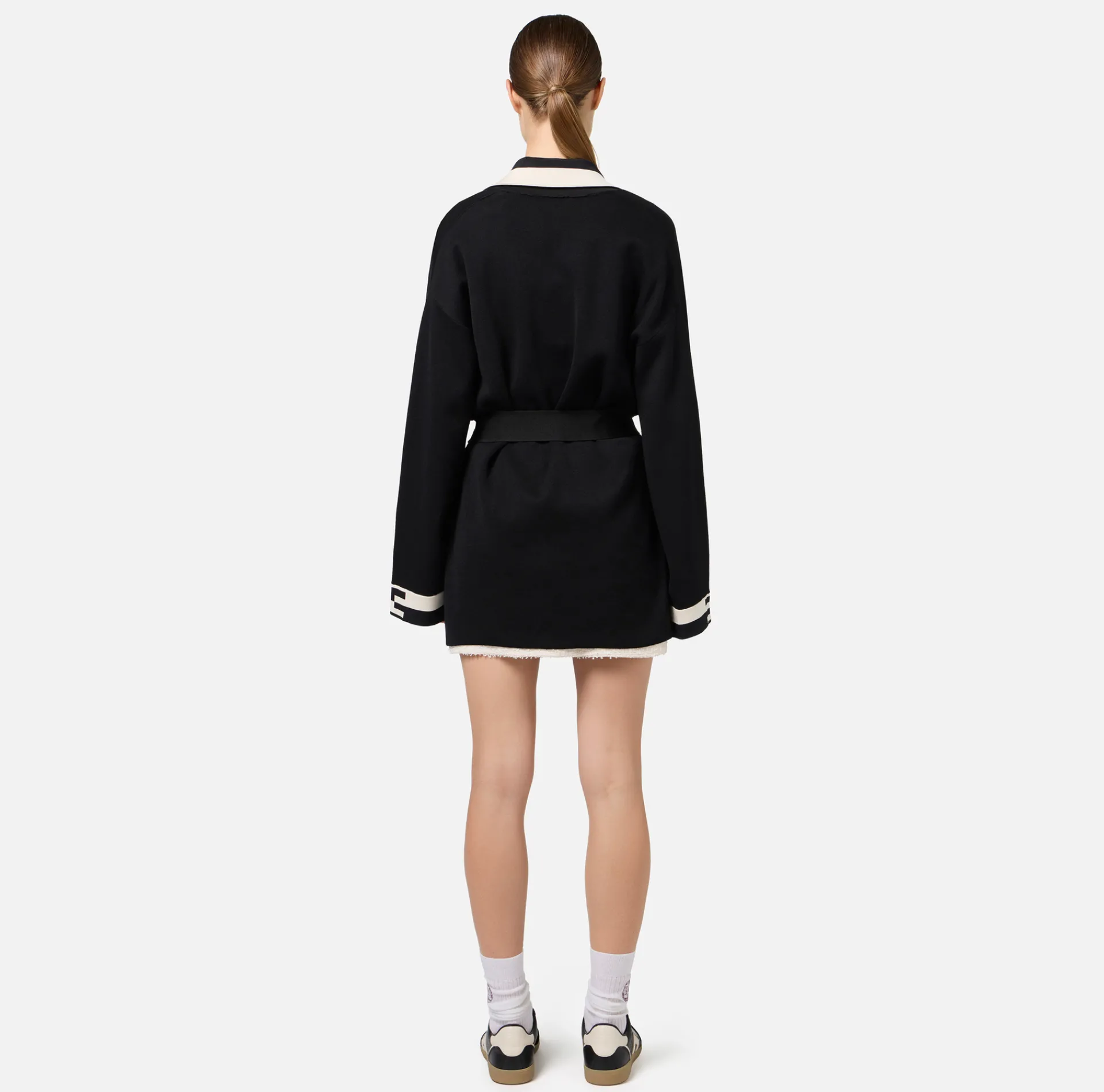 Elisabetta Franchi Knitwear And Sweatshirts|Viscose cardigan with logo bands Black/Butter