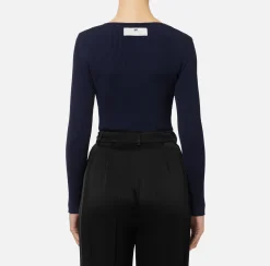 Elisabetta Franchi Knitwear And Sweatshirts|Viscose cardigan with pleated effect Navy