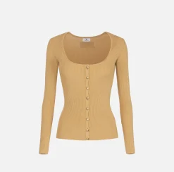Elisabetta Franchi Knitwear And Sweatshirts|Viscose cardigan with pleated effect Bronze