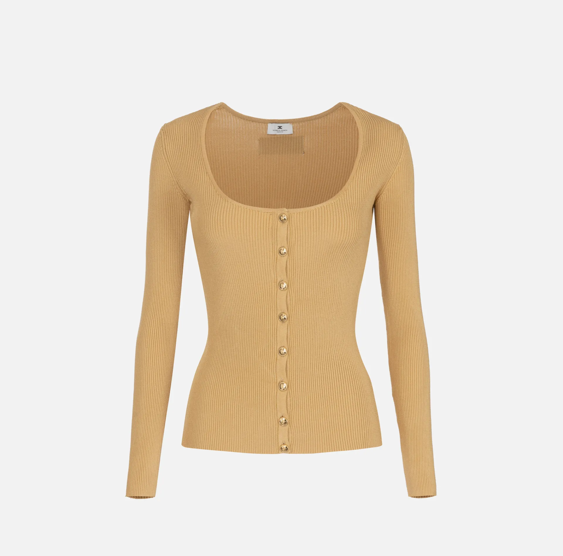 Elisabetta Franchi Knitwear And Sweatshirts|Viscose cardigan with pleated effect Bronze
