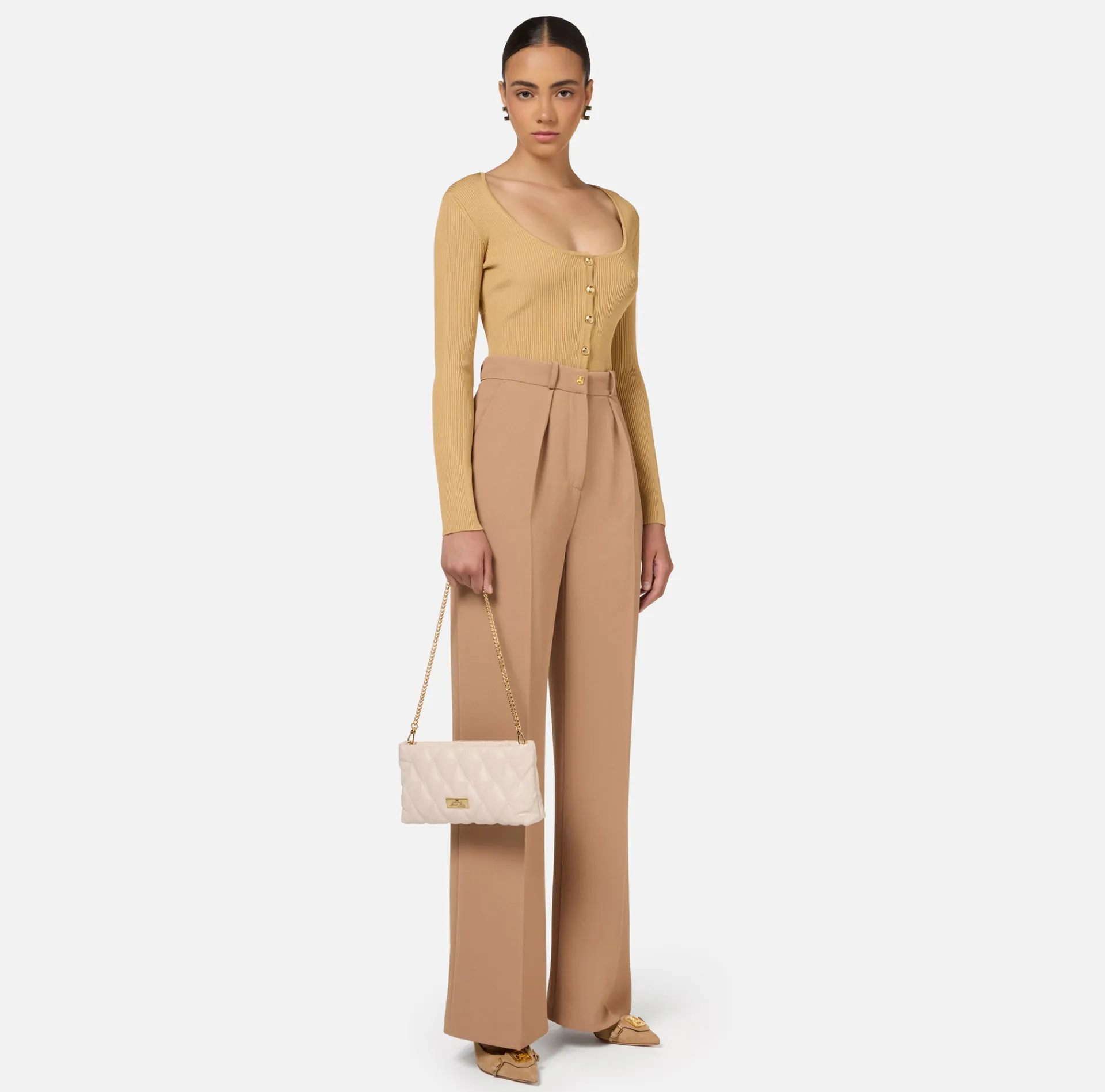 Elisabetta Franchi Knitwear And Sweatshirts|Viscose cardigan with pleated effect Bronze