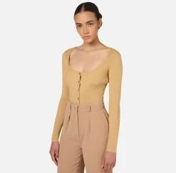 Elisabetta Franchi Knitwear And Sweatshirts|Viscose cardigan with pleated effect Bronze
