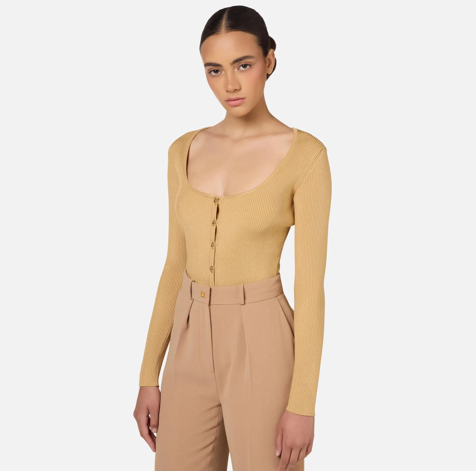Elisabetta Franchi Knitwear And Sweatshirts|Viscose cardigan with pleated effect Bronze