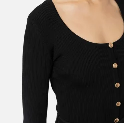 Elisabetta Franchi Knitwear And Sweatshirts|Viscose cardigan with pleated effect Black