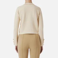 Elisabetta Franchi Knitwear And Sweatshirts|Viscose cropped jacket with chain Cream