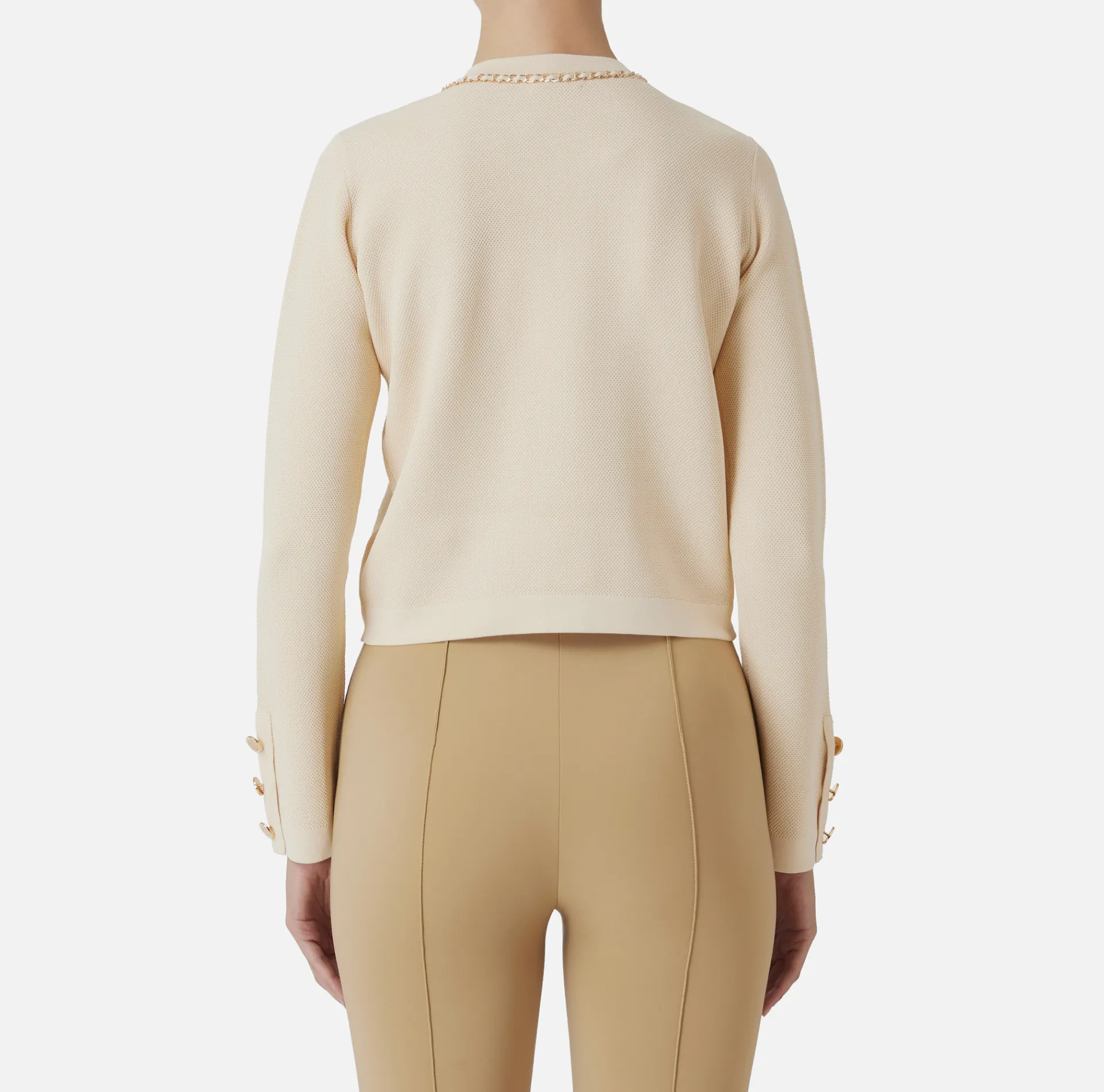 Elisabetta Franchi Knitwear And Sweatshirts|Viscose cropped jacket with chain Cream