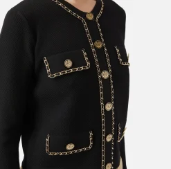 Elisabetta Franchi Knitwear And Sweatshirts|Viscose cropped jacket with chain Black