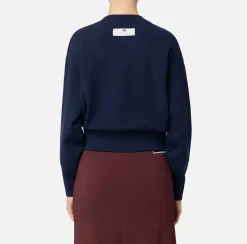 Elisabetta Franchi Knitwear And Sweatshirts|Viscose cropped sweatshirt with logo embroidery Navy