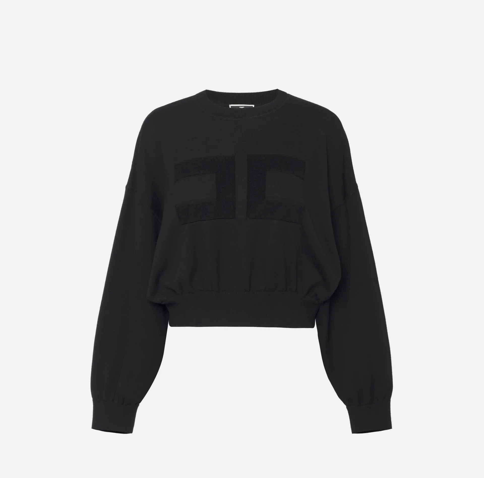 Elisabetta Franchi Knitwear And Sweatshirts|Viscose cropped sweatshirt with logo embroidery Black