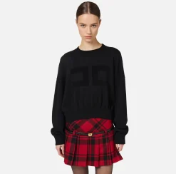 Elisabetta Franchi Knitwear And Sweatshirts|Viscose cropped sweatshirt with logo embroidery Black