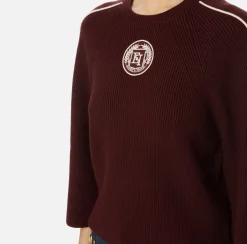 Elisabetta Franchi Knitwear And Sweatshirts|Viscose cropped top with logo patch RougeNoir/Butter
