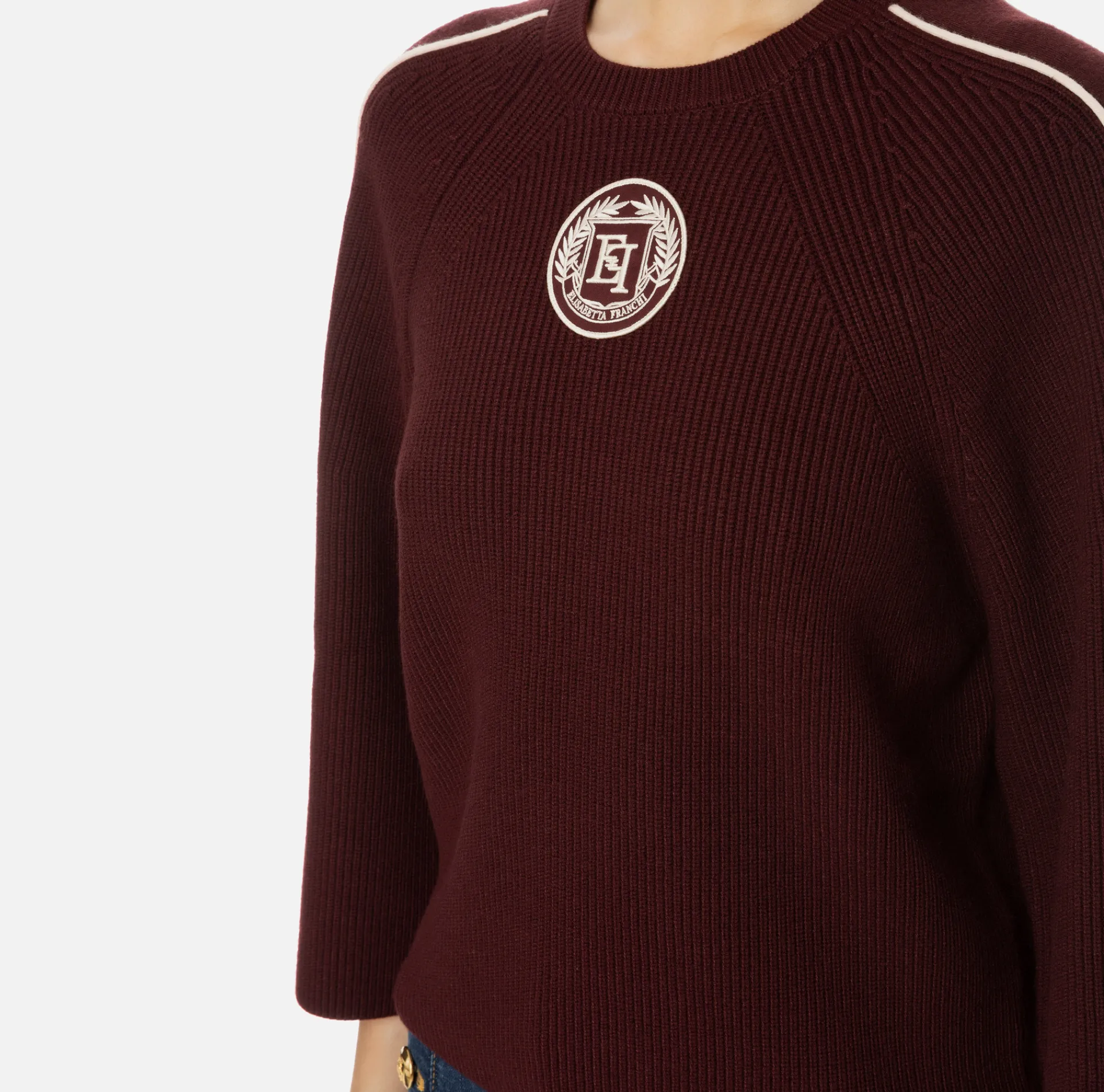 Elisabetta Franchi Knitwear And Sweatshirts|Viscose cropped top with logo patch RougeNoir/Butter