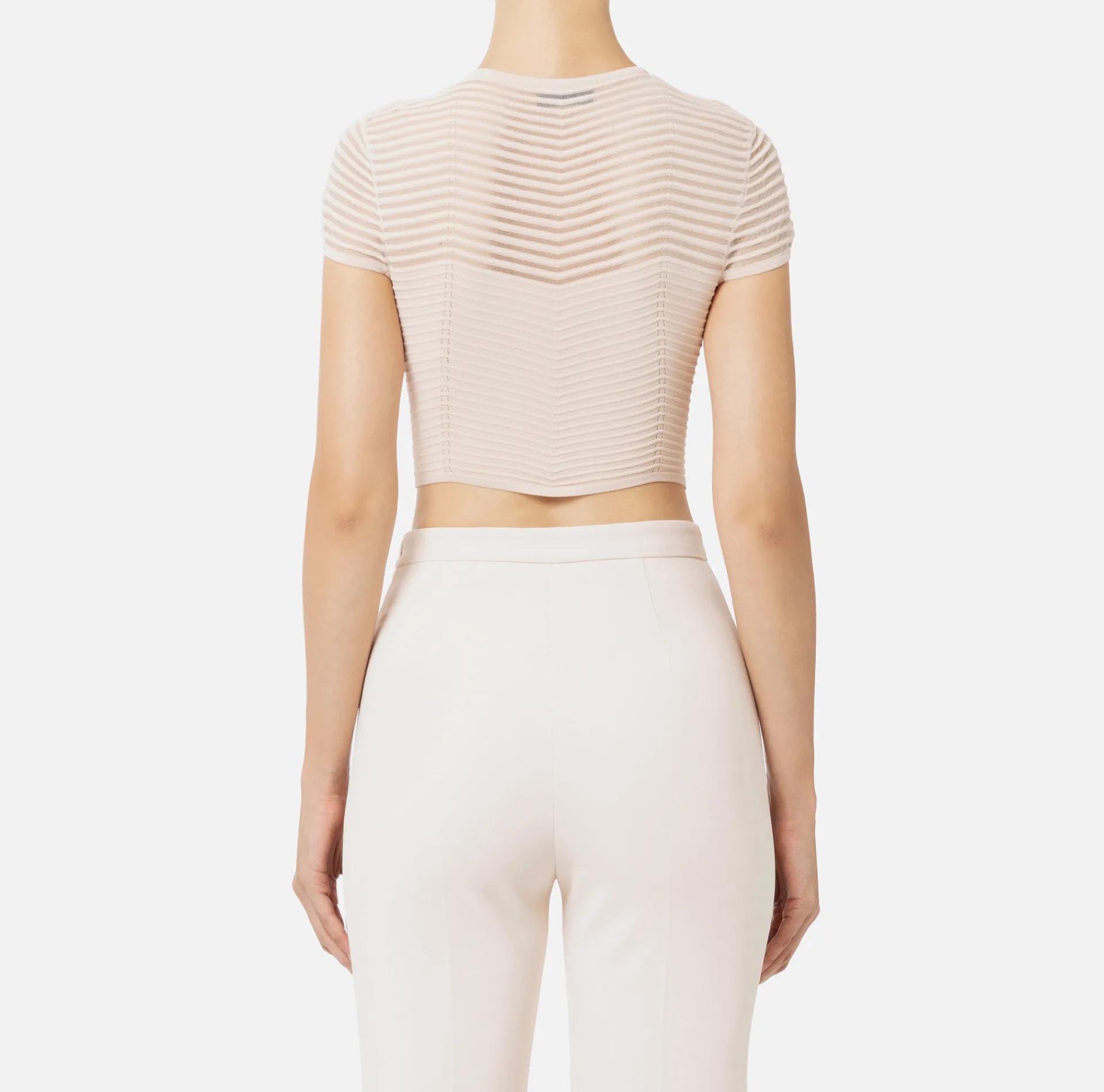 Elisabetta Franchi Top And T-Shirts|Viscose cropped top with herringbone pattern PowderPink