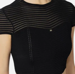 Elisabetta Franchi Top And T-Shirts|Viscose cropped top with herringbone pattern Black