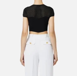 Elisabetta Franchi Top And T-Shirts|Viscose cropped top with herringbone pattern Black