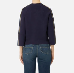 Elisabetta Franchi Knitwear And Sweatshirts|Viscose cropped top with logo patch Navy/Mimosa