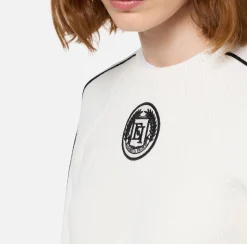 Elisabetta Franchi Knitwear And Sweatshirts|Viscose cropped top with logo patch Ivory/Black