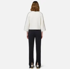 Elisabetta Franchi Knitwear And Sweatshirts|Viscose cropped top with logo patch Ivory/Black