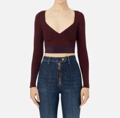 Elisabetta Franchi Knitwear And Sweatshirts|Viscose cropped top with logo bands Gold