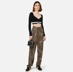 Elisabetta Franchi Knitwear And Sweatshirts|Viscose cropped top with logo bands Black/Butter