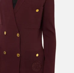 Elisabetta Franchi Knitwear And Sweatshirts|Jackets And Trench Coats|Viscose double-breasted jacket with logo patch RougeNoir