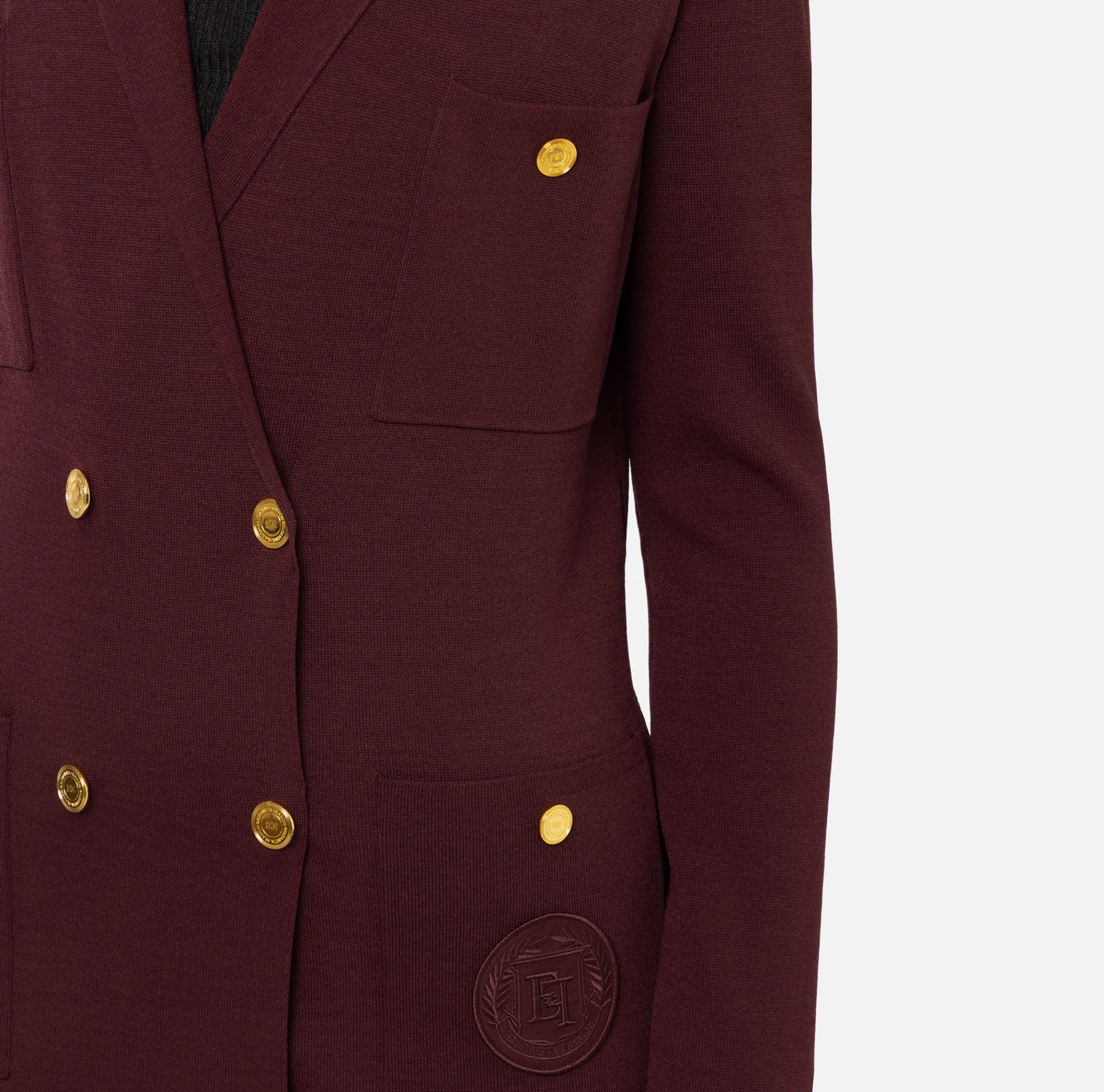 Elisabetta Franchi Knitwear And Sweatshirts|Jackets And Trench Coats|Viscose double-breasted jacket with logo patch RougeNoir