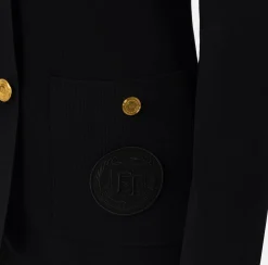 Elisabetta Franchi Knitwear And Sweatshirts|Jackets And Trench Coats|Viscose double-breasted jacket with logo patch Black