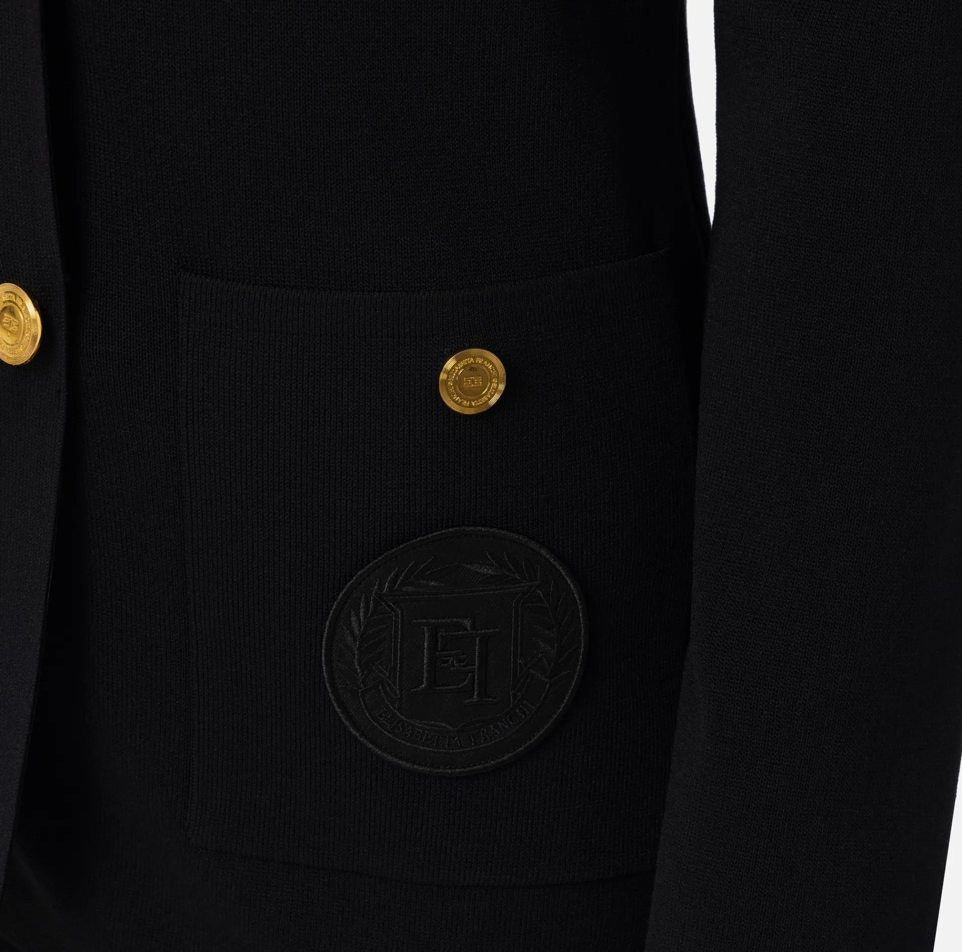 Elisabetta Franchi Knitwear And Sweatshirts|Jackets And Trench Coats|Viscose double-breasted jacket with logo patch Black