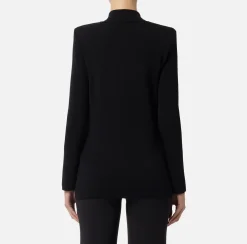 Elisabetta Franchi Knitwear And Sweatshirts|Jackets And Trench Coats|Viscose double-breasted jacket with logo patch Black