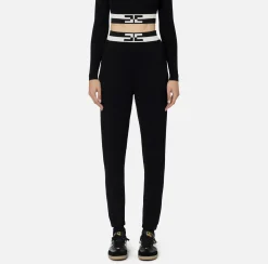 Elisabetta Franchi Trousers And Shorts|Viscose jogger trousers with logo bands Black/Butter
