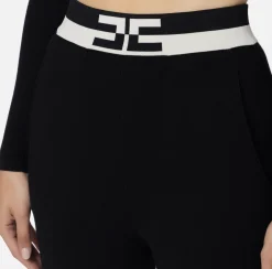 Elisabetta Franchi Trousers And Shorts|Viscose jogger trousers with logo bands Black/Butter