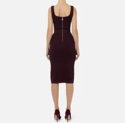 Elisabetta Franchi Midi Dresses|Knitted Dresses|Viscose midi dress with chain RougeNoir
