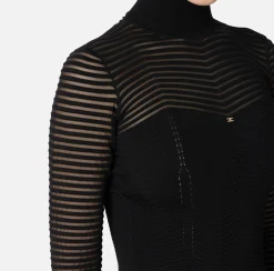 Elisabetta Franchi Dresses|Midi Dresses|Viscose midi dress with herringbone pattern Black