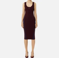 Elisabetta Franchi Midi Dresses|Knitted Dresses|Viscose midi dress with logo bands Gold