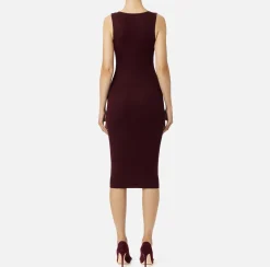 Elisabetta Franchi Midi Dresses|Knitted Dresses|Viscose midi dress with logo bands Gold