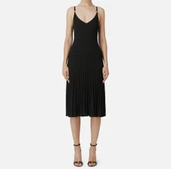Elisabetta Franchi Midi Dresses|Knitted Dresses|Viscose midi dress with pleated effect Black