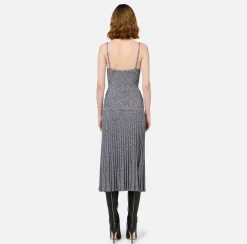 Elisabetta Franchi Midi Dresses|Knitted Dresses|Viscose midi dress with pleated effect