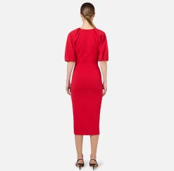 Elisabetta Franchi Knitted Dresses|Midi Dresses|Viscose midi dress with zip detail RedPassion