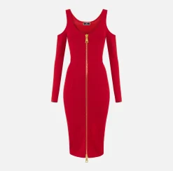 Elisabetta Franchi Midi Dresses|Knitted Dresses|Viscose midi dress with zip RedPassion