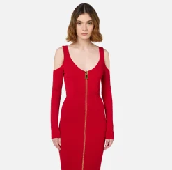 Elisabetta Franchi Midi Dresses|Knitted Dresses|Viscose midi dress with zip RedPassion