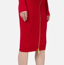Elisabetta Franchi Midi Dresses|Knitted Dresses|Viscose midi dress with zip RedPassion