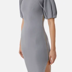 Elisabetta Franchi Knitted Dresses|Midi Dresses|Viscose midi dress with zip detail Steel