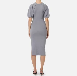 Elisabetta Franchi Knitted Dresses|Midi Dresses|Viscose midi dress with zip detail Steel