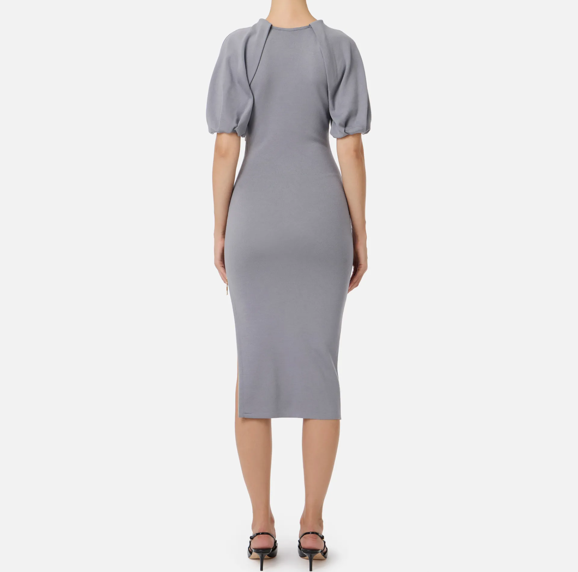 Elisabetta Franchi Knitted Dresses|Midi Dresses|Viscose midi dress with zip detail Steel